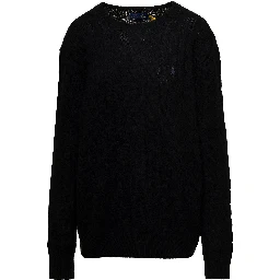 Sweater with Intreccio Design and Logo on the Front in Black Wool and Cashmere for Men