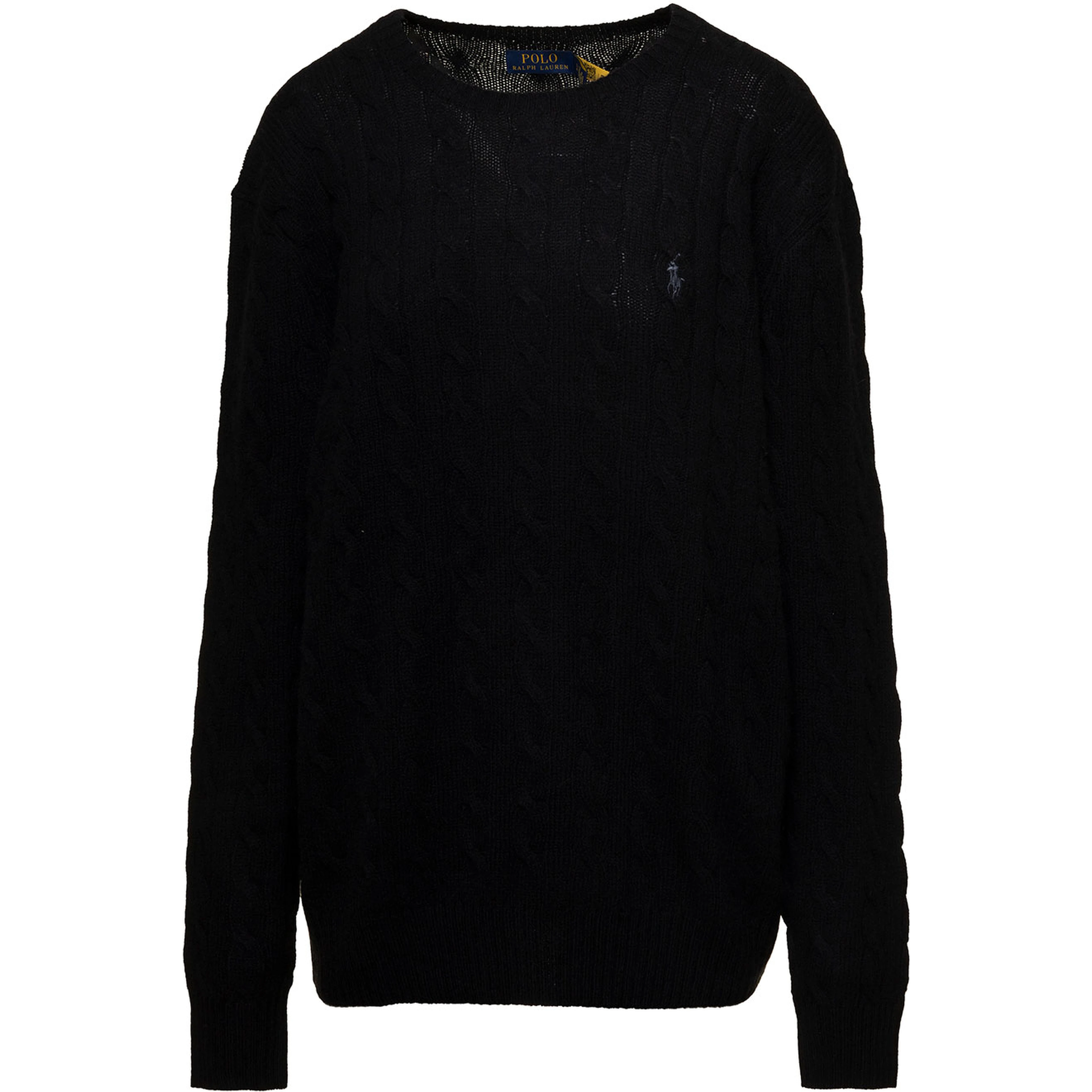 Sweater with Intreccio Design and Logo on the Front in Black Wool and Cashmere for Men