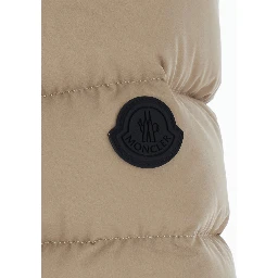 Herbes Beige Down jacket with hood and logo patch on the sleeve in Tech Fabric for women