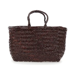 Triple Jump Brown Small Handbag with Woven Motif in Leather for Women
