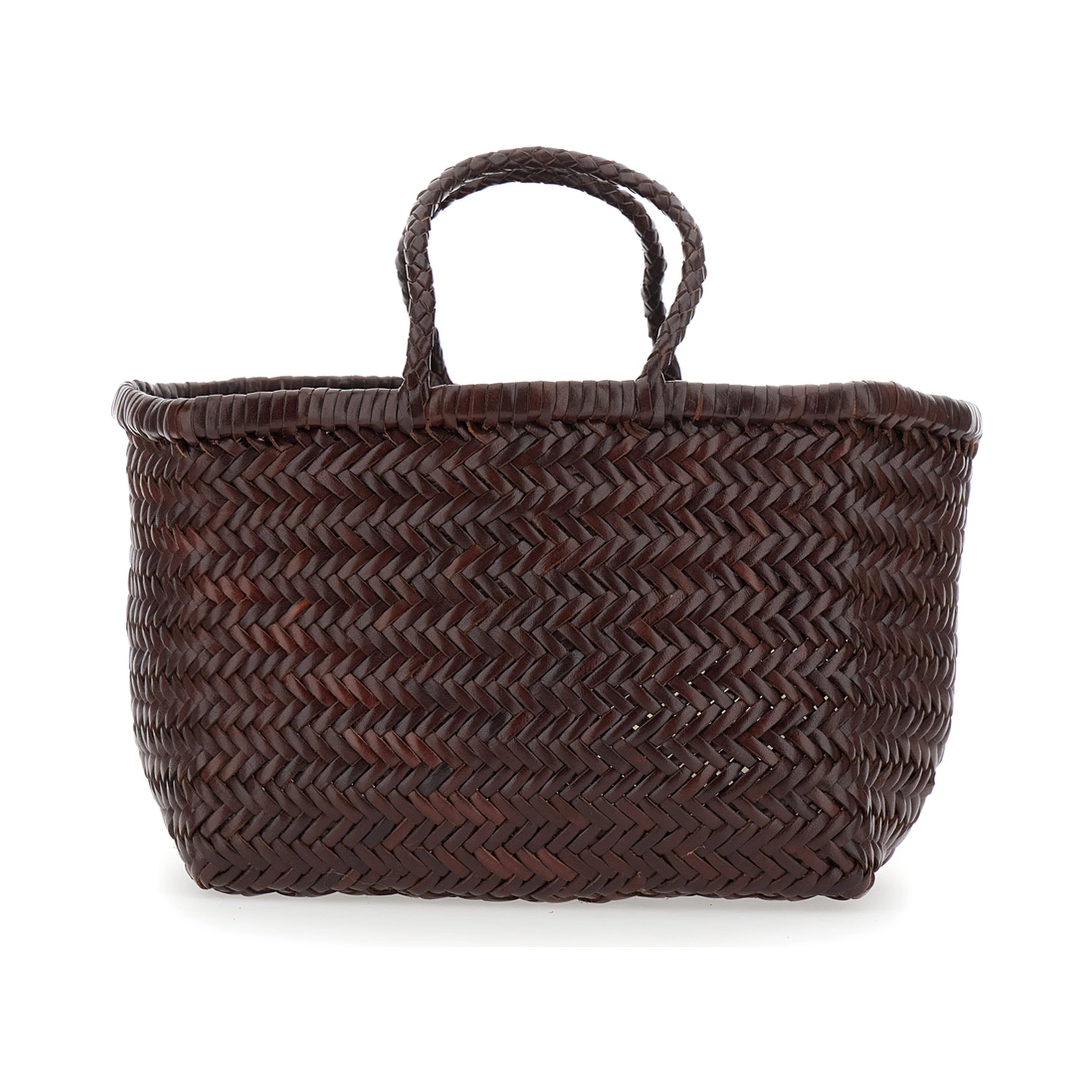 Triple Jump Brown Small Handbag with Woven Motif in Leather for Women