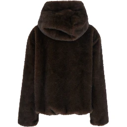 brown Shearling with zip closure and drawstring hood in eco-fur for women