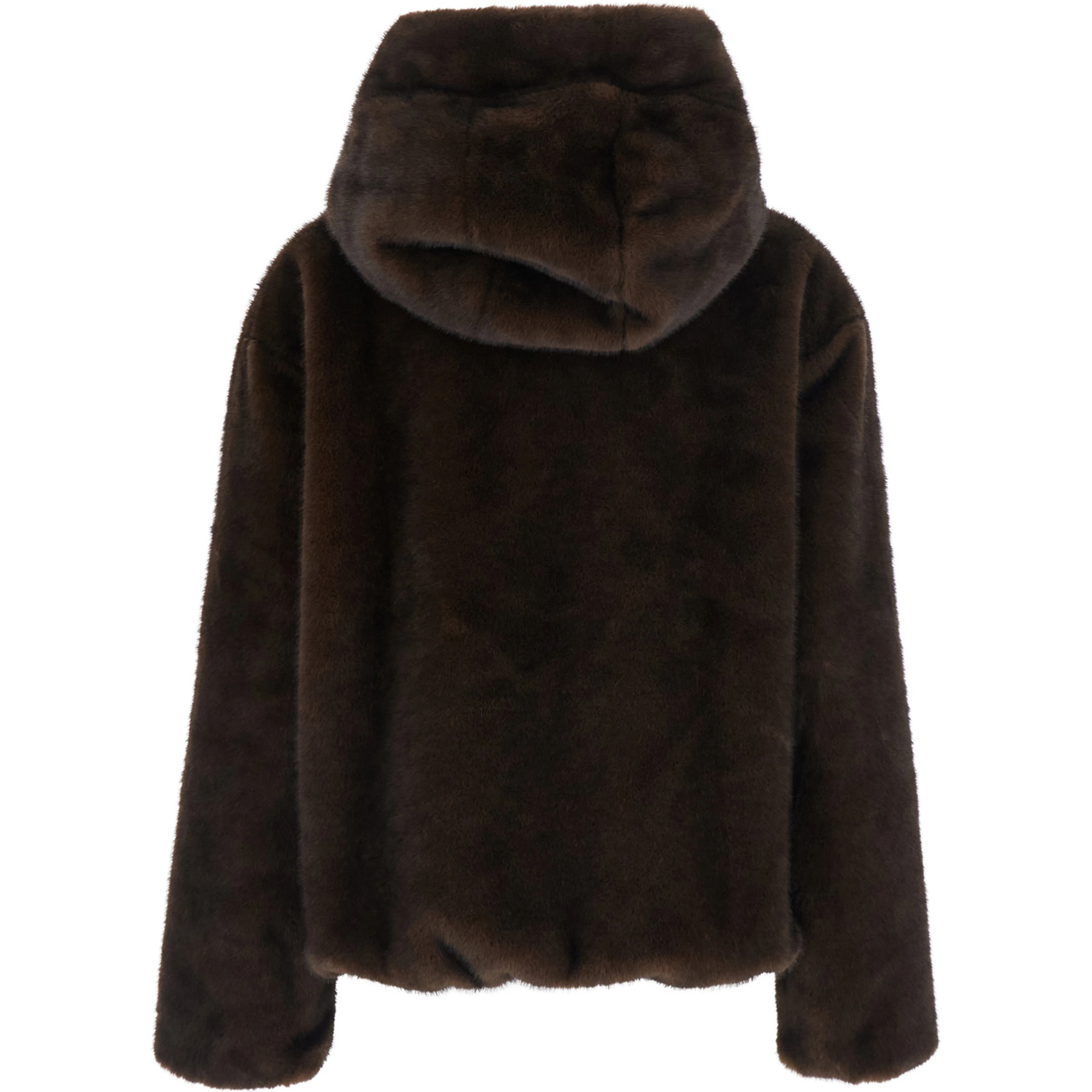 brown Shearling with zip closure and drawstring hood in eco-fur for women