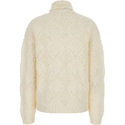 High-neck long sleeve top in White Fabric for women