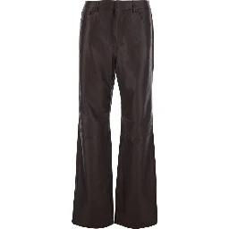 Brown Pants with Hidden Front Closure in Leather for Women