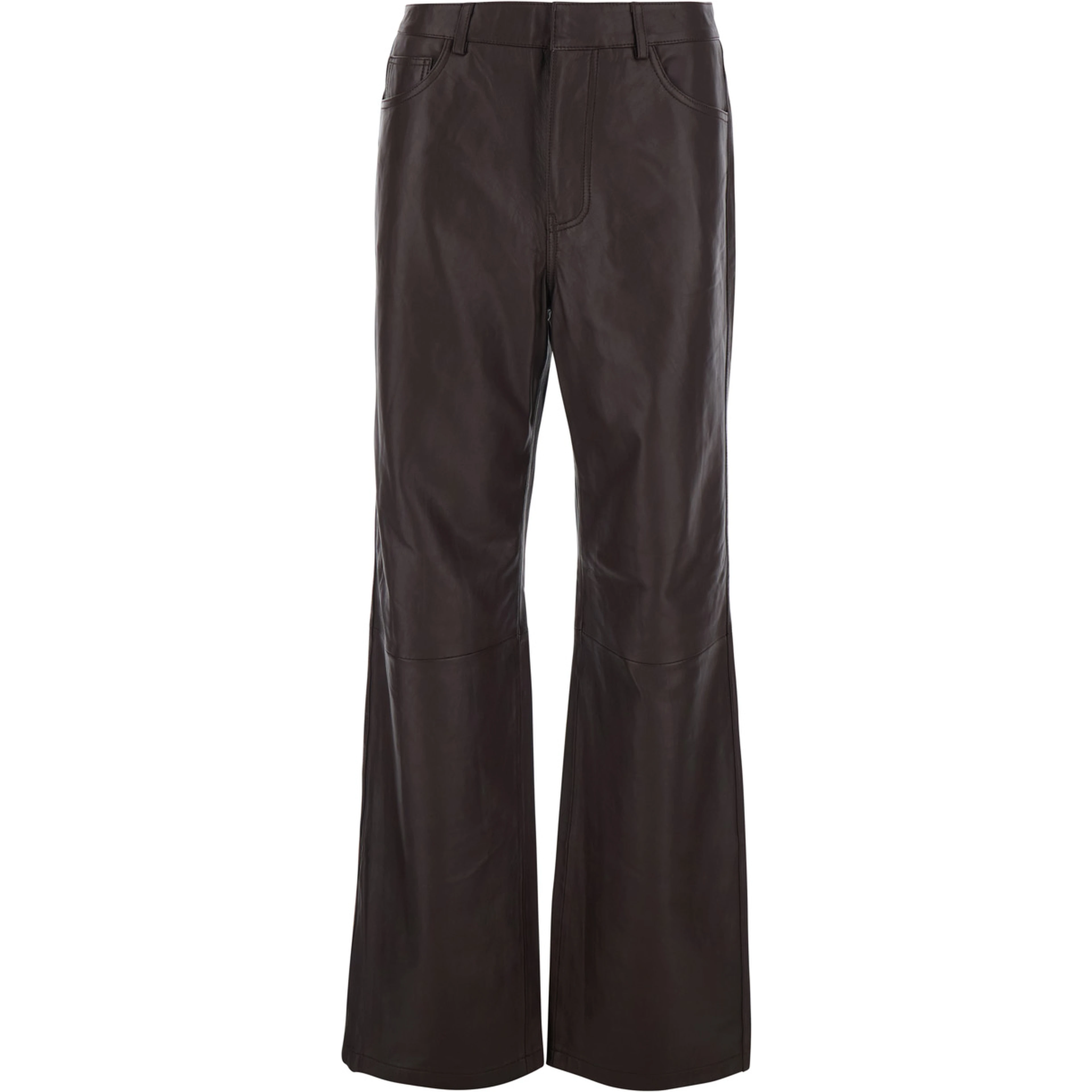 Brown Pants with Hidden Front Closure in Leather for Women