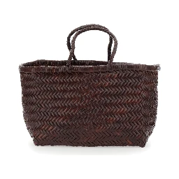 Triple Jump Brown Small Handbag with Woven Motif in Leather for Women