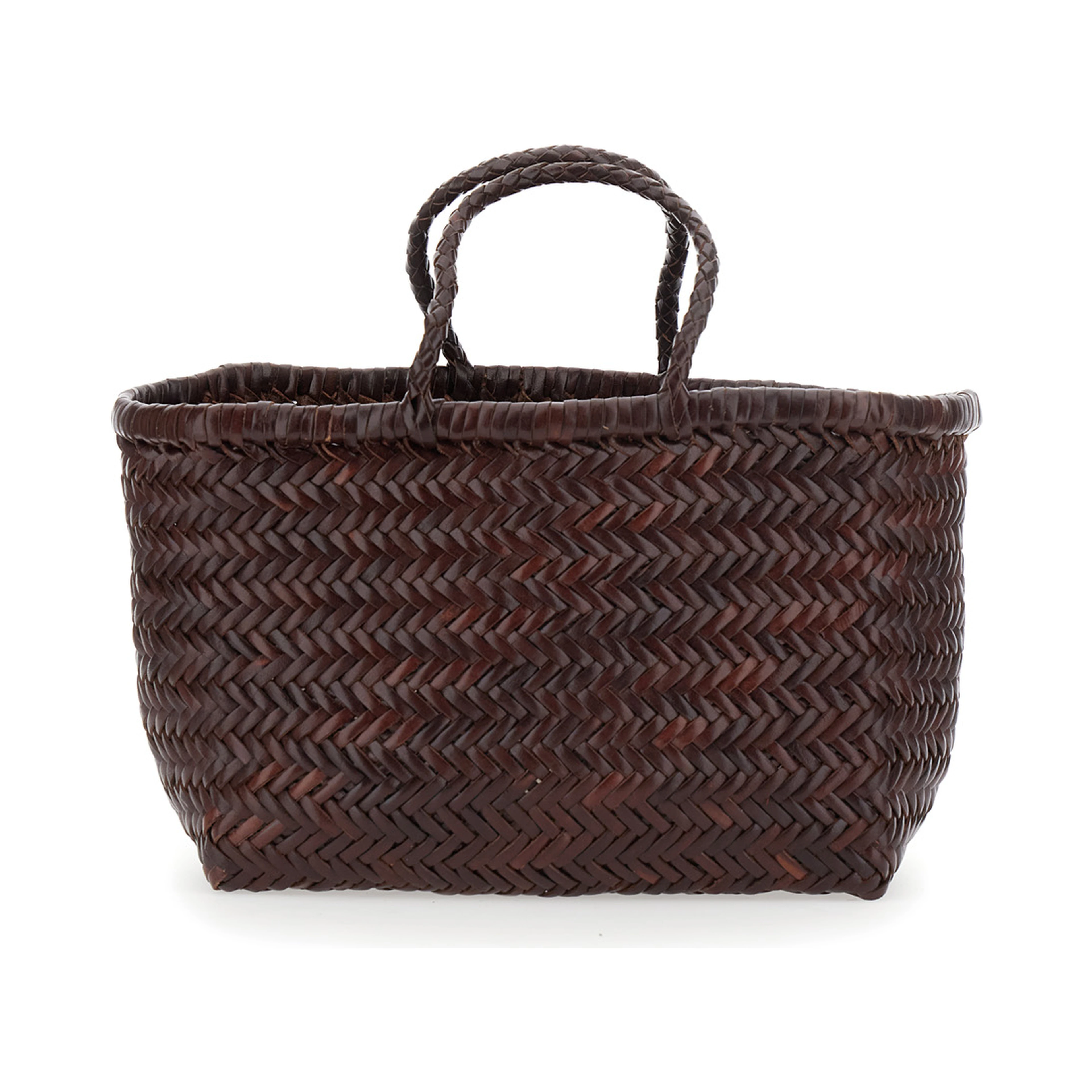 Triple Jump Brown Small Handbag with Woven Motif in Leather for Women