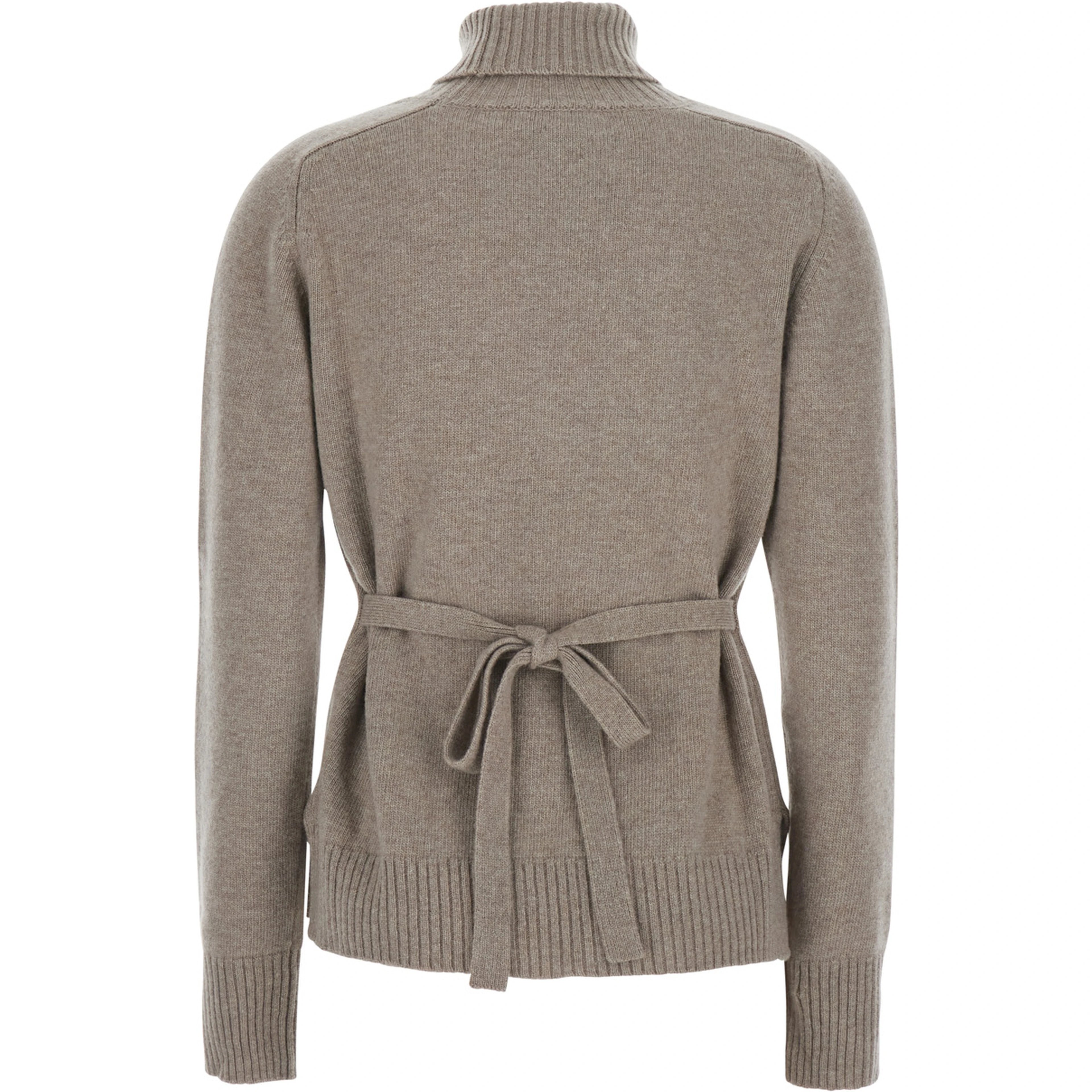 Beige High Neck Sweater with Adjustable Knot at the Back in Wool Women