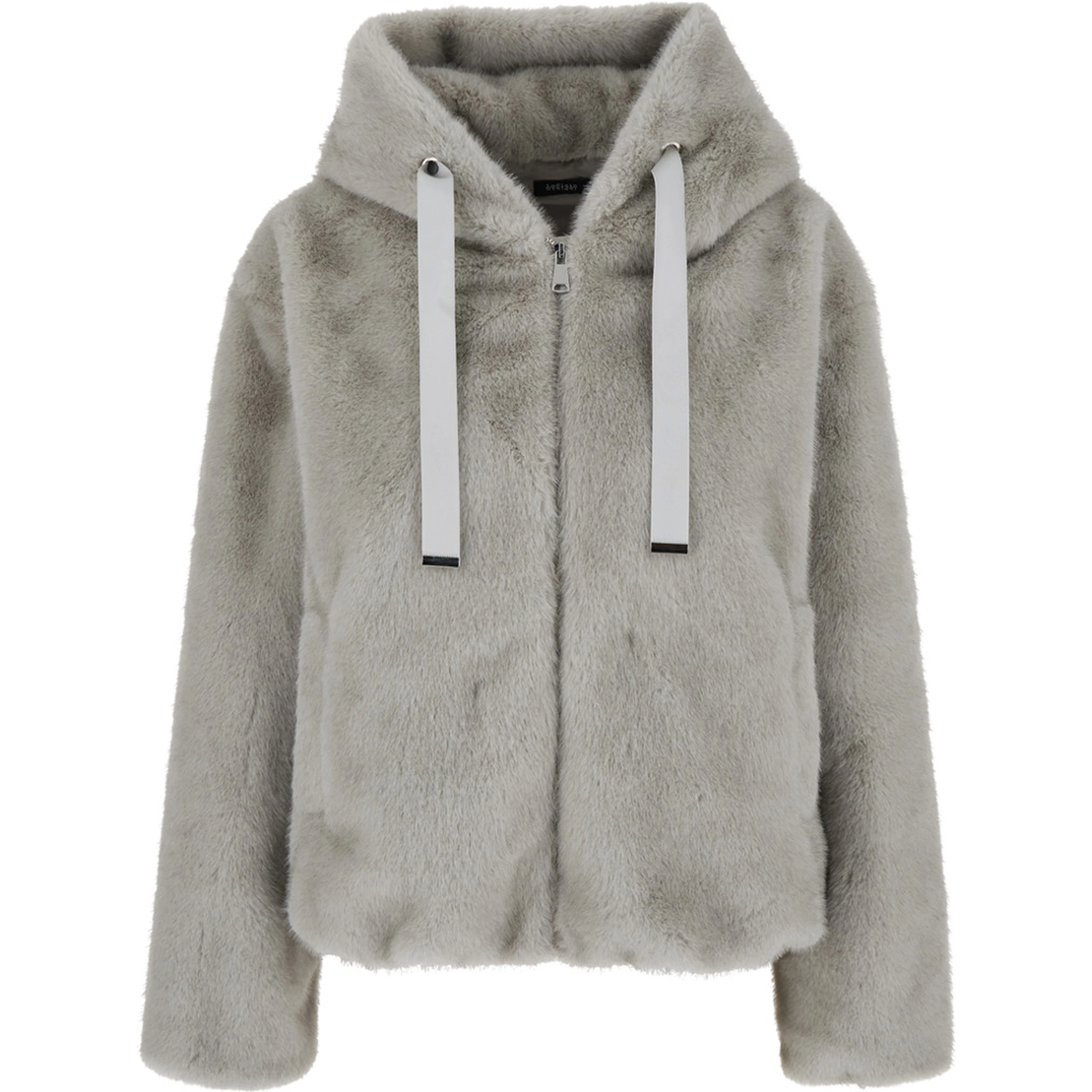 grey Shearling with zip closure and drawstring hood in eco-fur for women