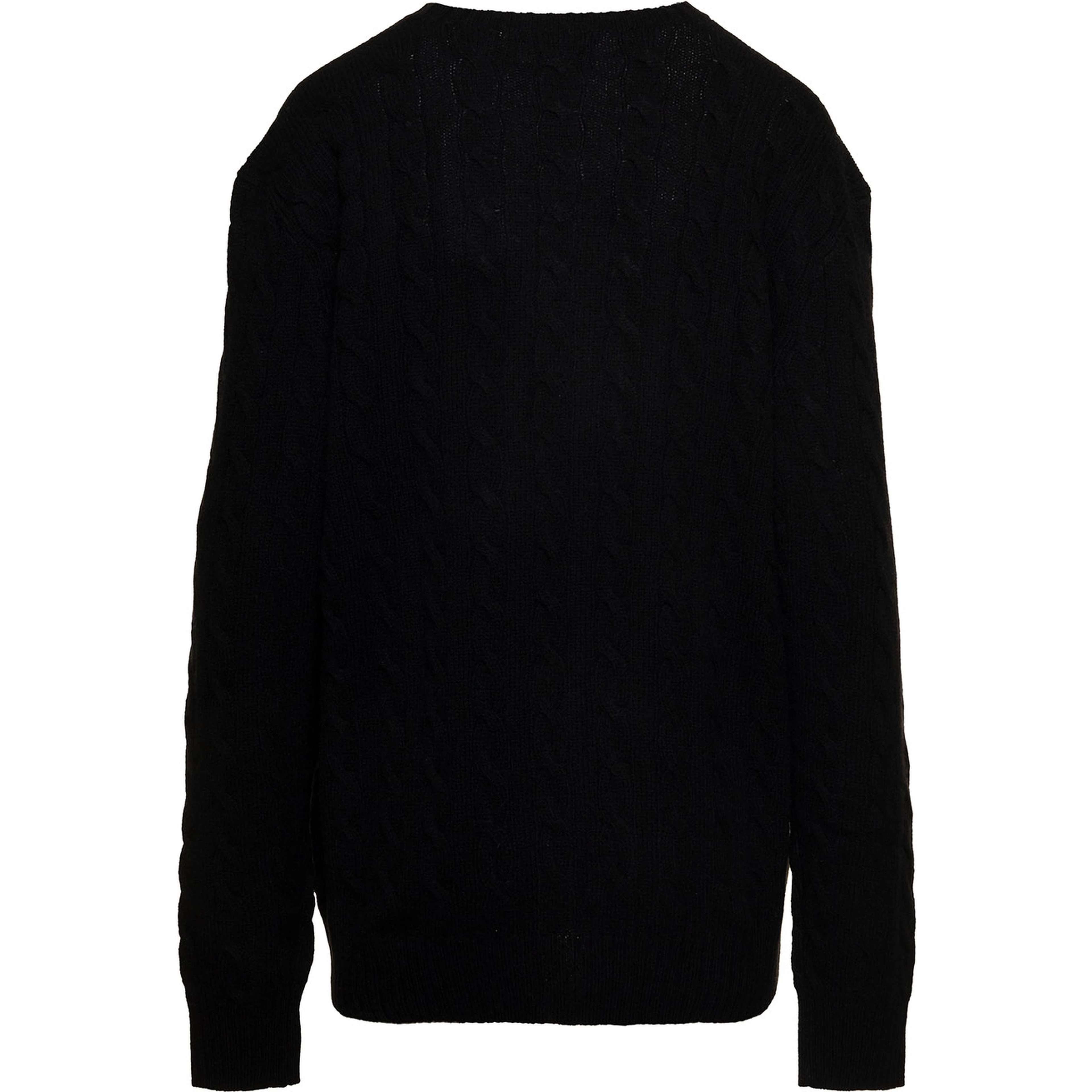 Sweater with Intreccio Design and Logo on the Front in Black Wool and Cashmere for Men