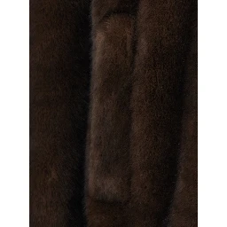 brown Shearling with zip closure and drawstring hood in eco-fur for women
