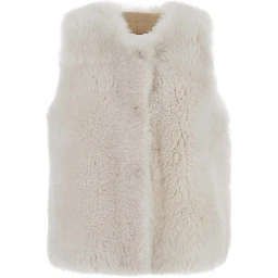 white Vest with round collar and hidden front closure in sheepskin for women
