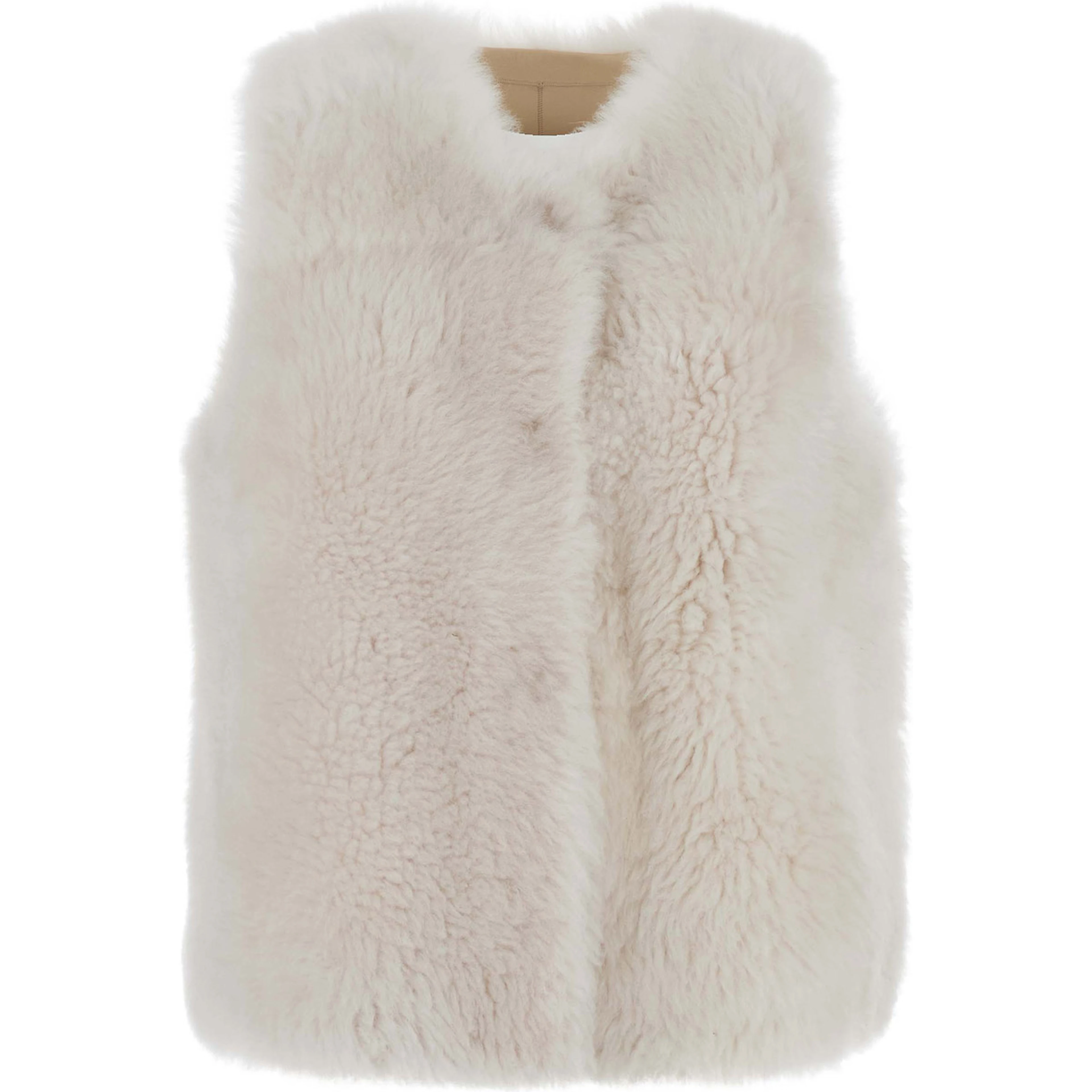 white Vest with round collar and hidden front closure in sheepskin for women