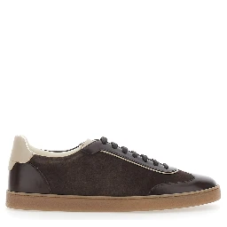 brown Sneakers with embossed logo on the heel in leather for men