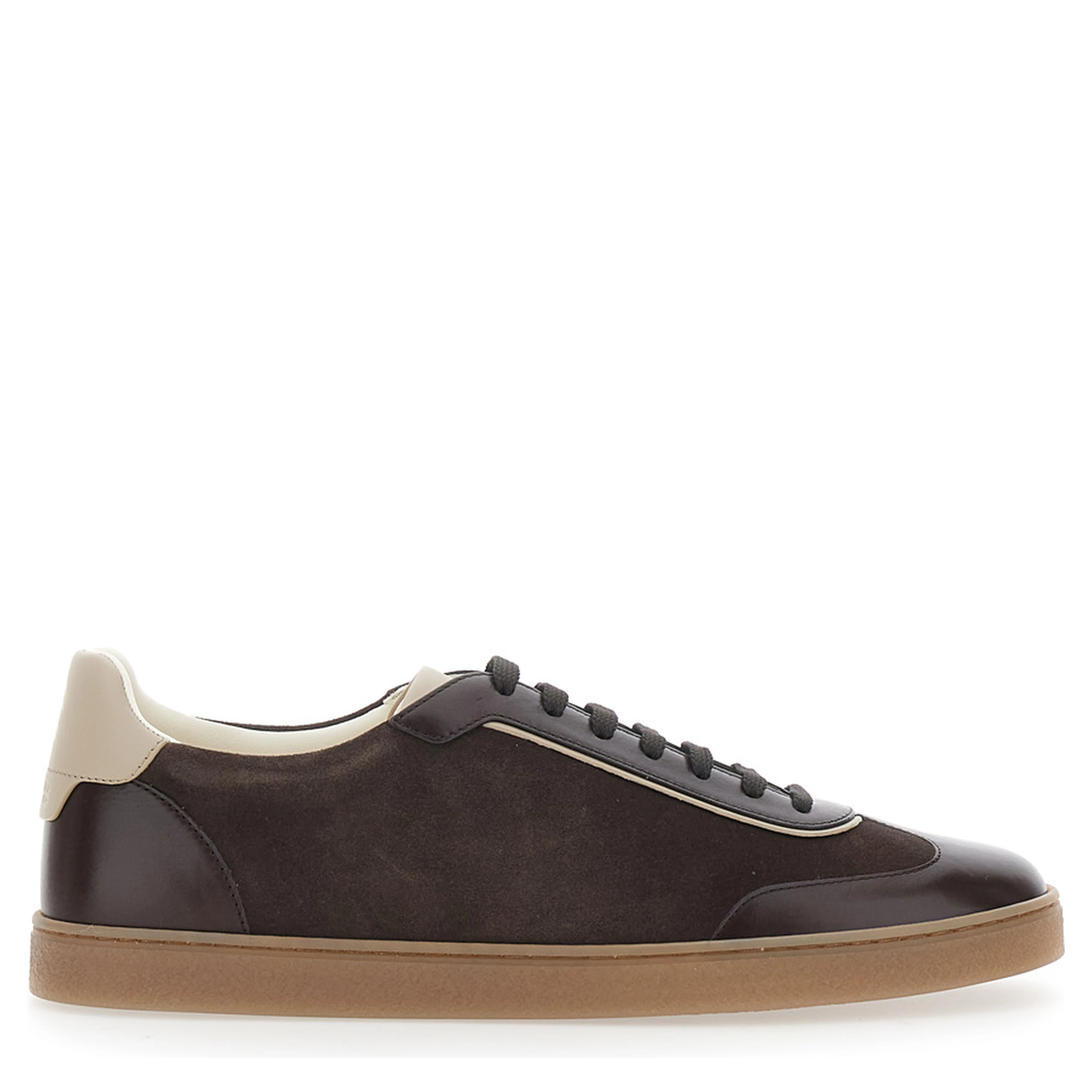 brown Sneakers with embossed logo on the heel in leather for men