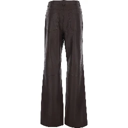 Brown Pants with Hidden Front Closure in Leather for Women