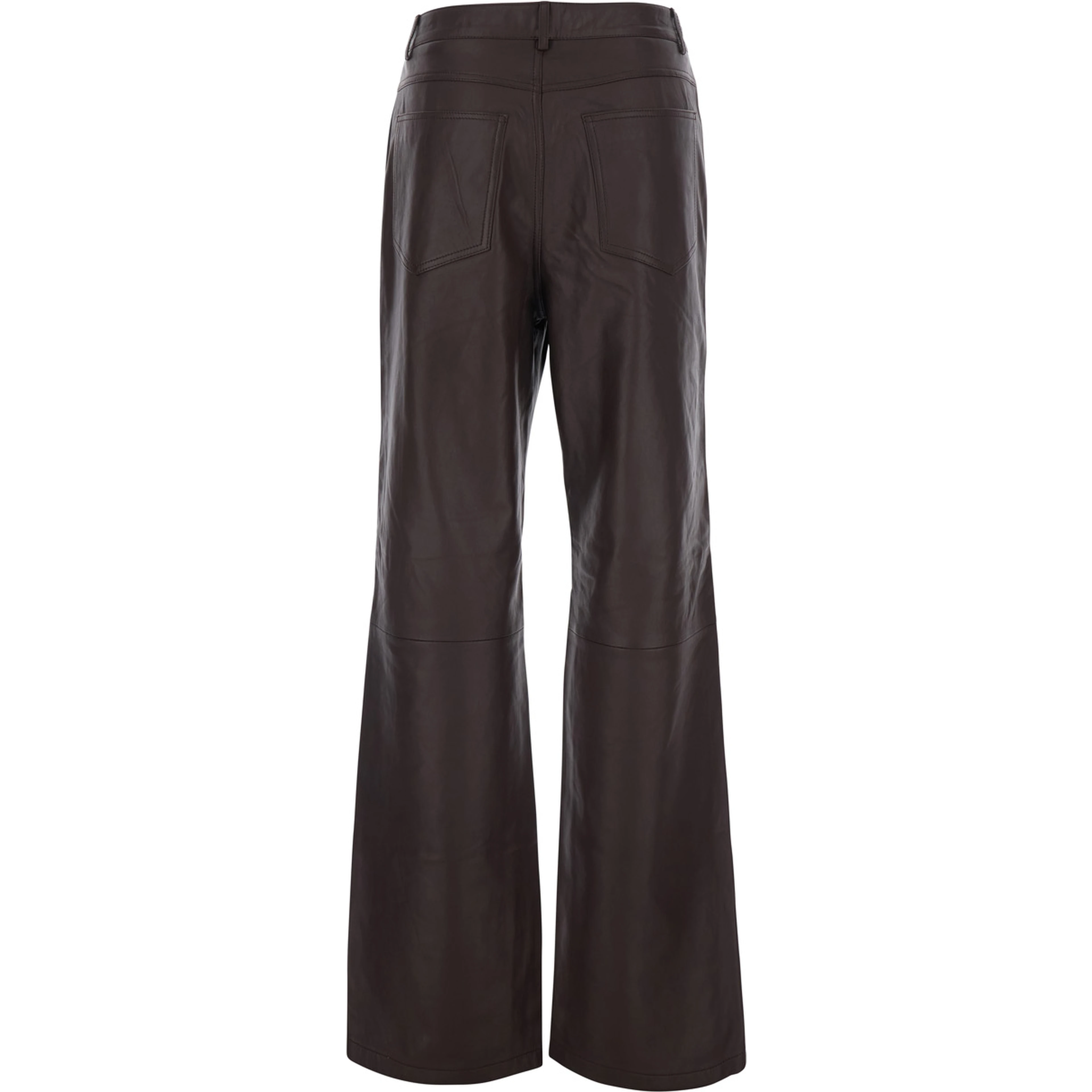 Brown Pants with Hidden Front Closure in Leather for Women