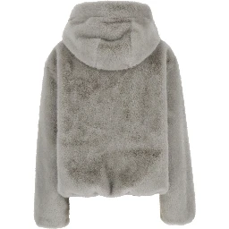 grey Shearling with zip closure and drawstring hood in eco-fur for women