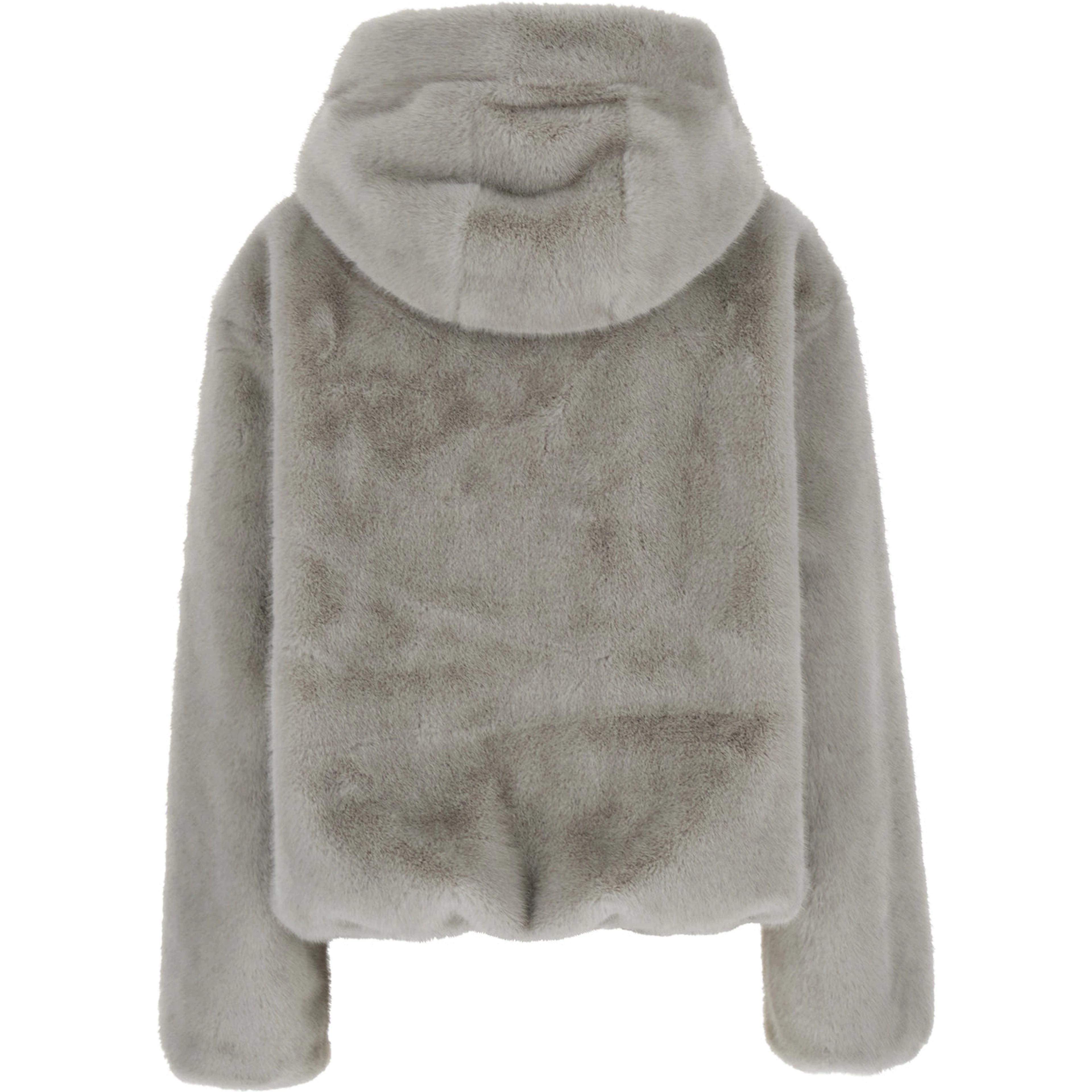grey Shearling with zip closure and drawstring hood in eco-fur for women