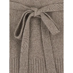 Beige High Neck Sweater with Adjustable Knot at the Back in Wool Women