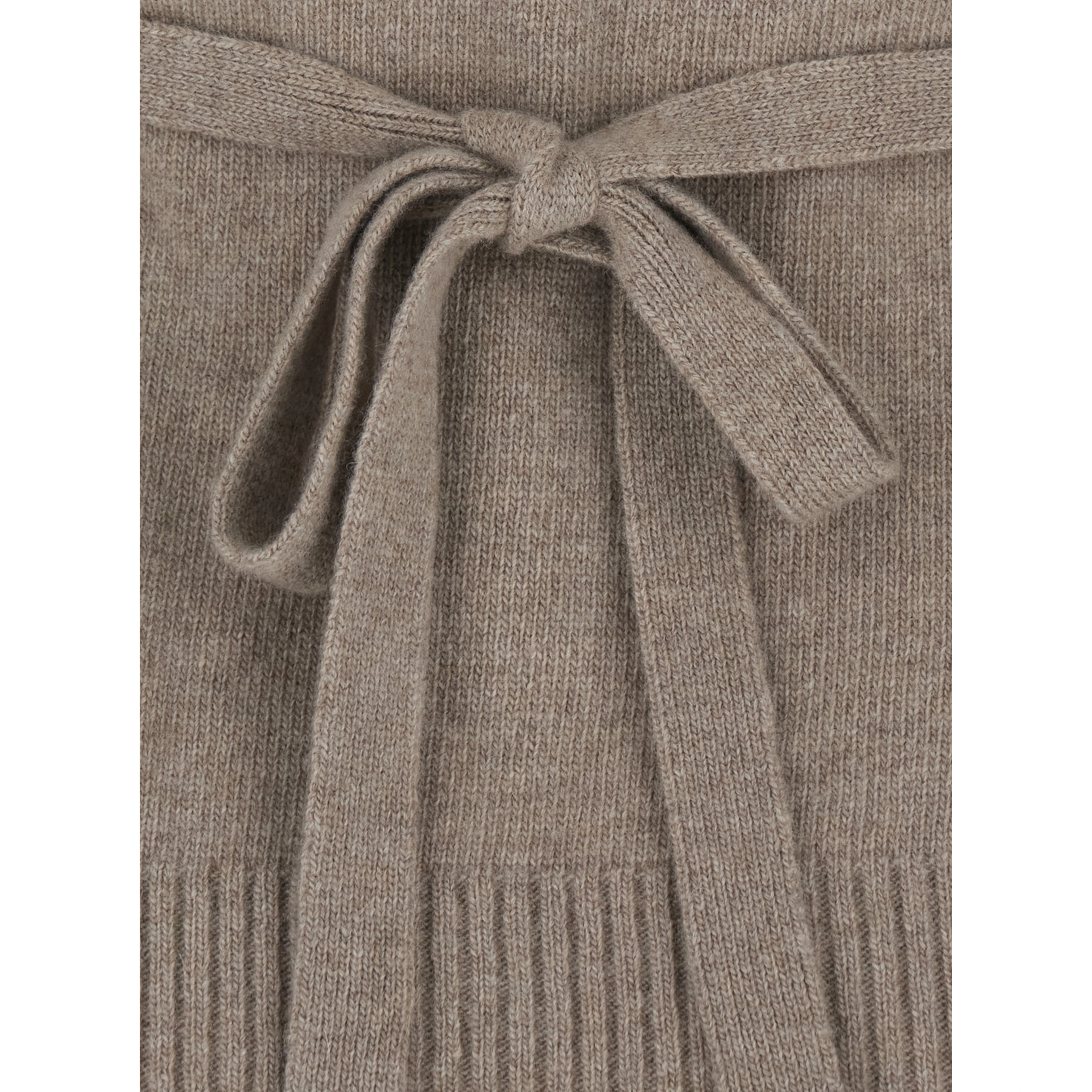 Beige High Neck Sweater with Adjustable Knot at the Back in Wool Women