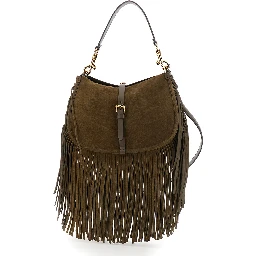 Pony Brown Shoulder bag with adjustable and removable shoulder strap and fringes in suede for women