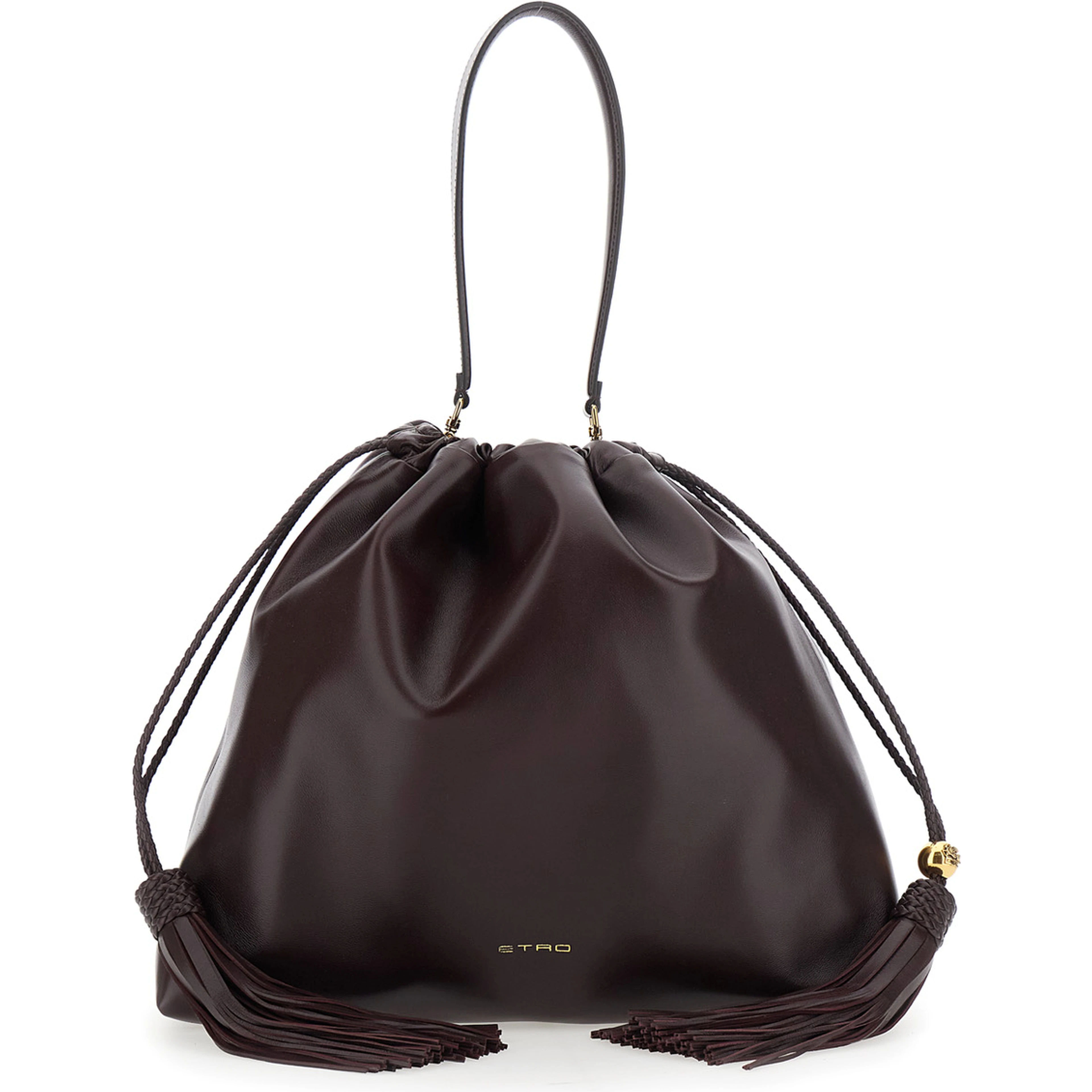 Kalispera Black Shoulder bag with Drawstring Closure in Leather for Women