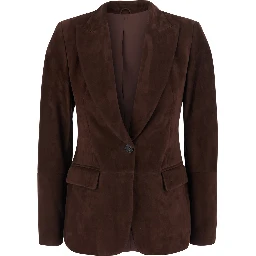 Brown single-breasted Jacket with Peak revers in suede for women