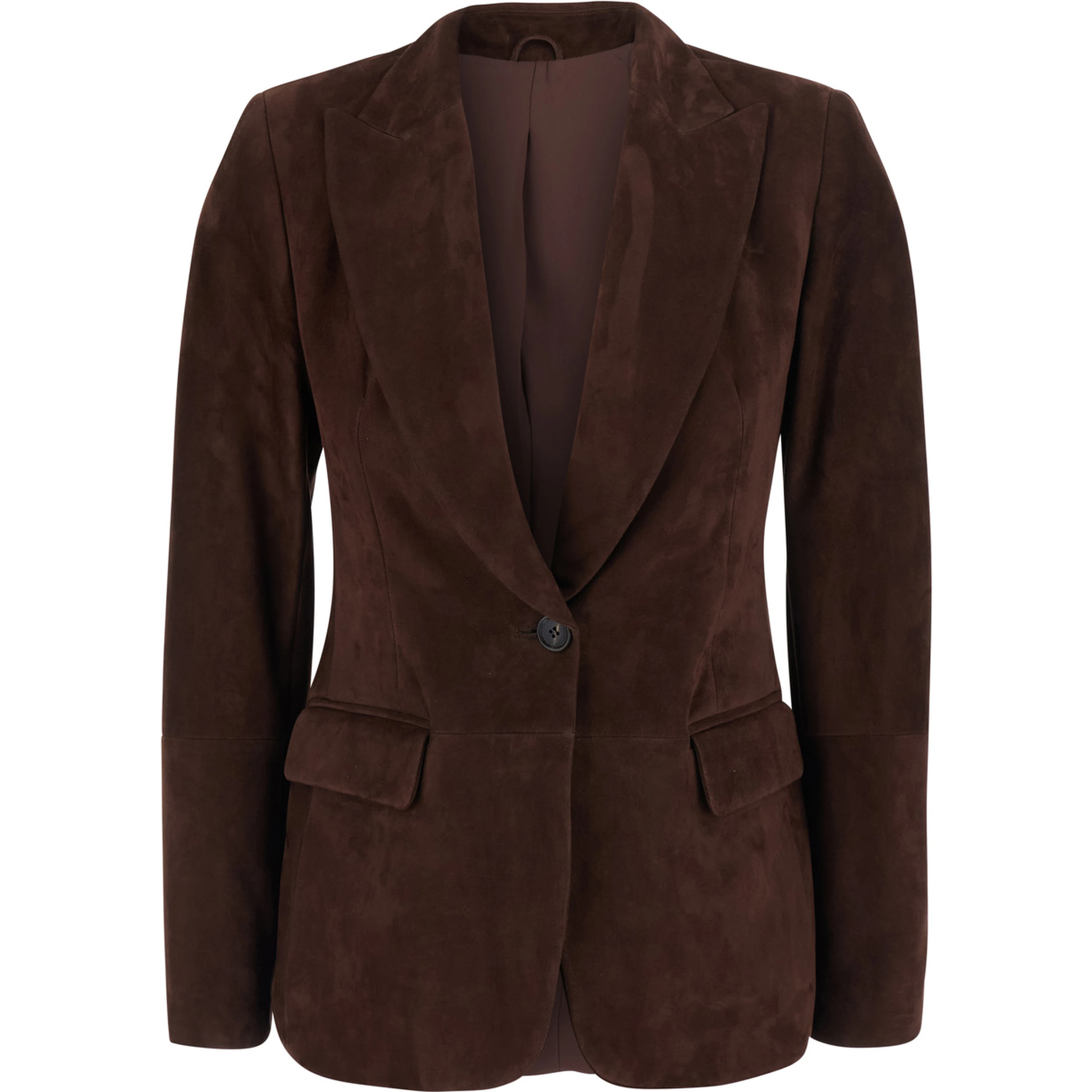 Brown single-breasted Jacket with Peak revers in suede for women