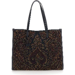 Lovetrotter Brown Tote bag with Jacquard motif in Denim for Women
