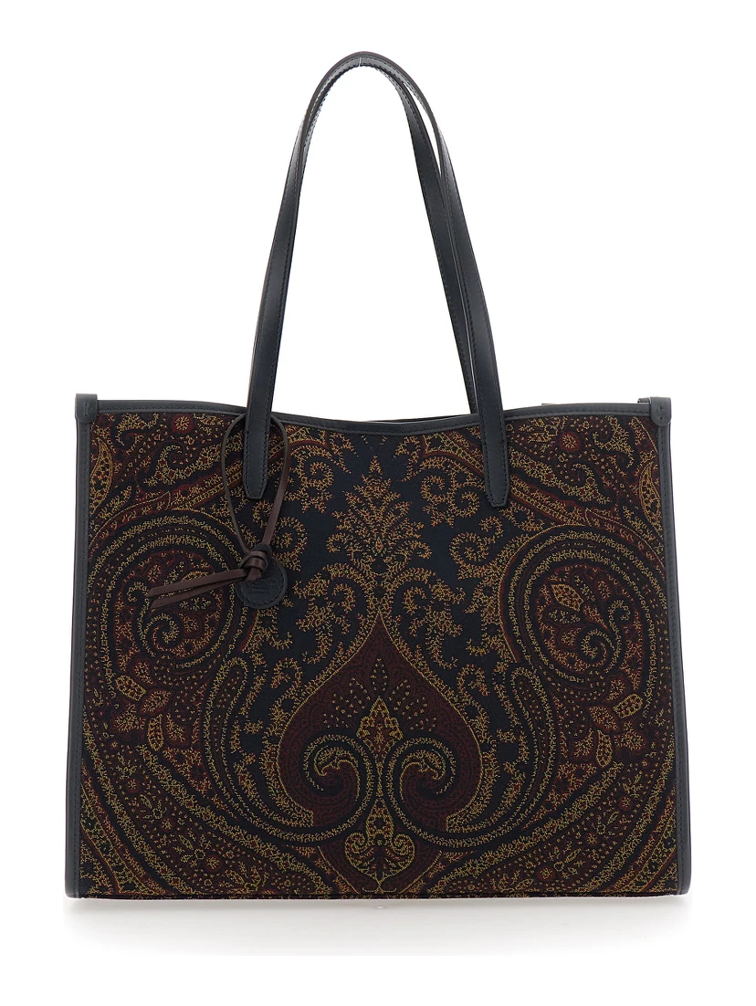 Lovetrotter Brown Tote bag with Jacquard motif in Denim for Women