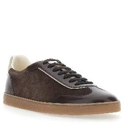 brown Sneakers with embossed logo on the heel in leather for men