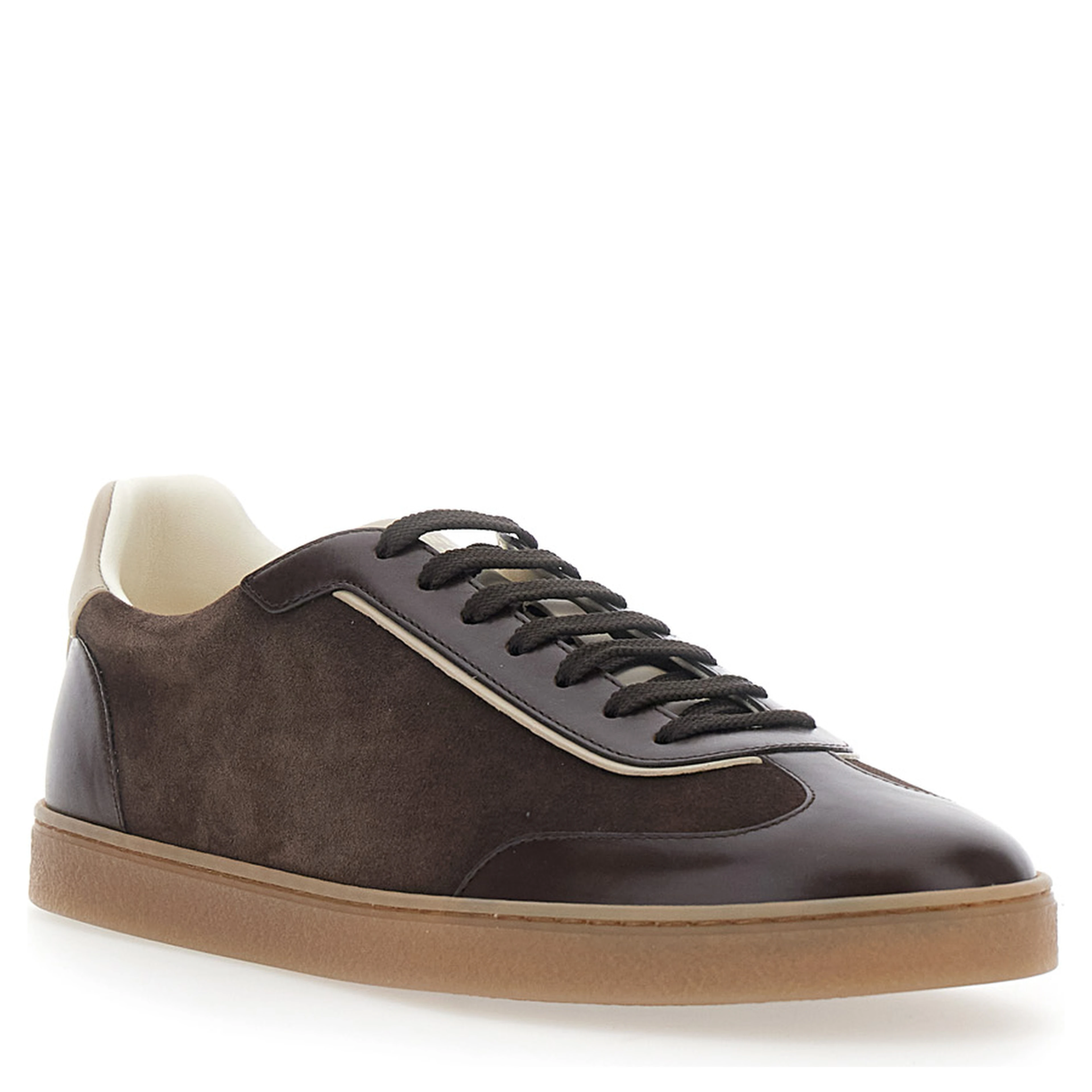 brown Sneakers with embossed logo on the heel in leather for men