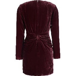Bordeaux Mini dress with V-neck and floral detail on the front in velvet for women