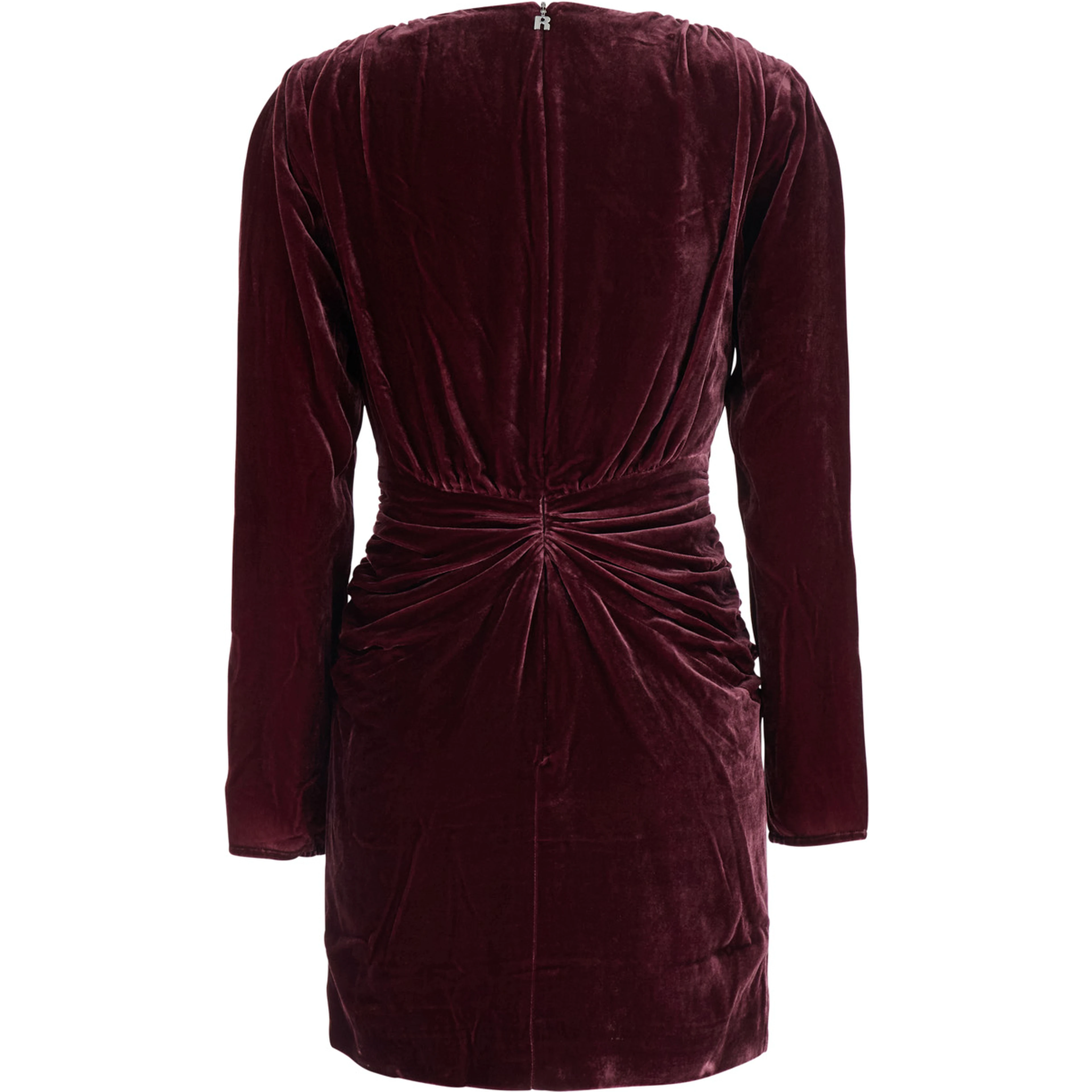 Bordeaux Mini dress with V-neck and floral detail on the front in velvet for women