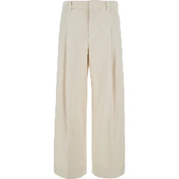 Beige pants with front pleats and Monile at the back in cotton blend for women