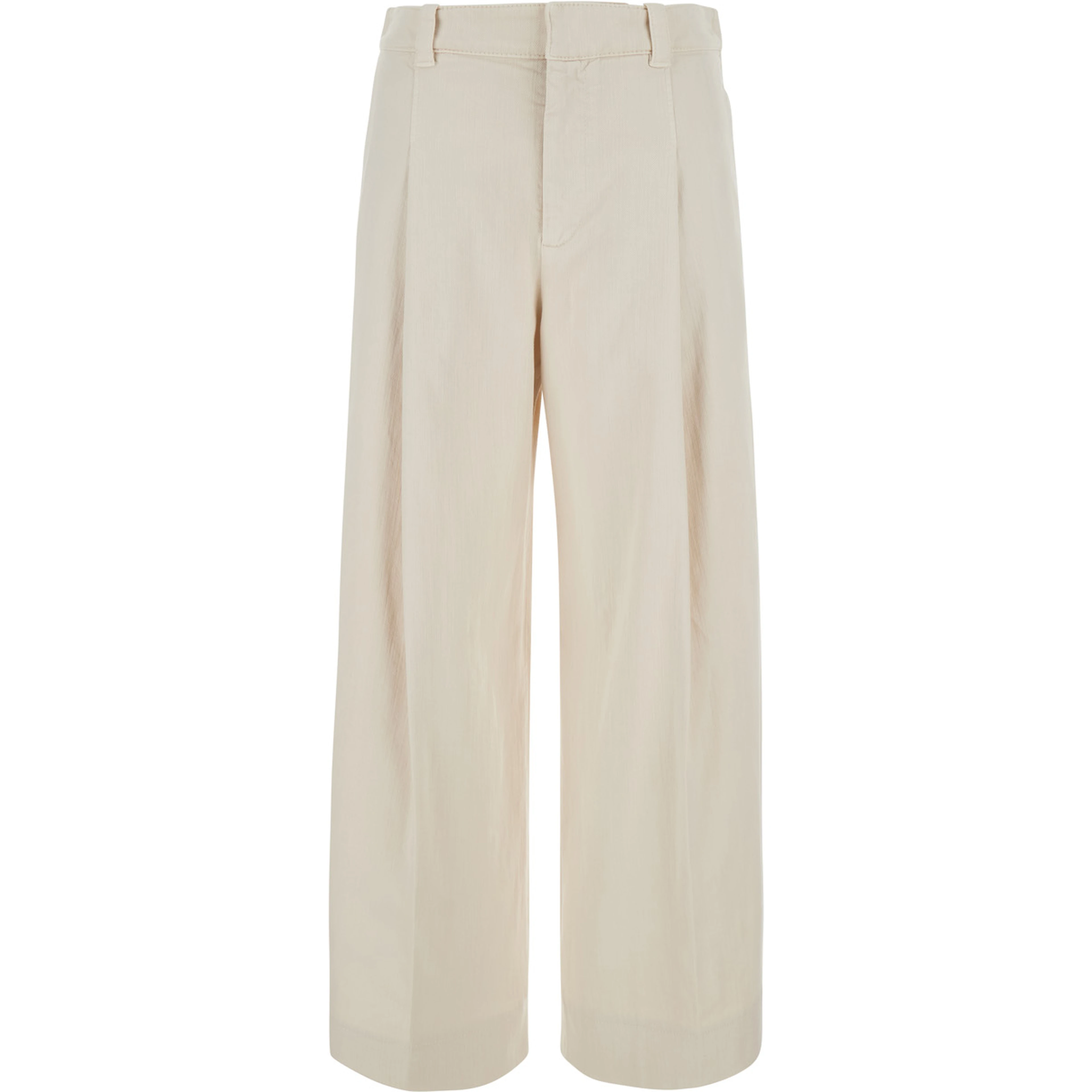 Beige pants with front pleats and Monile at the back in cotton blend for women
