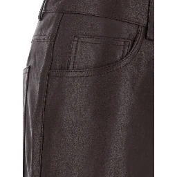 Brown Pants with Hidden Front Closure in Leather for Women