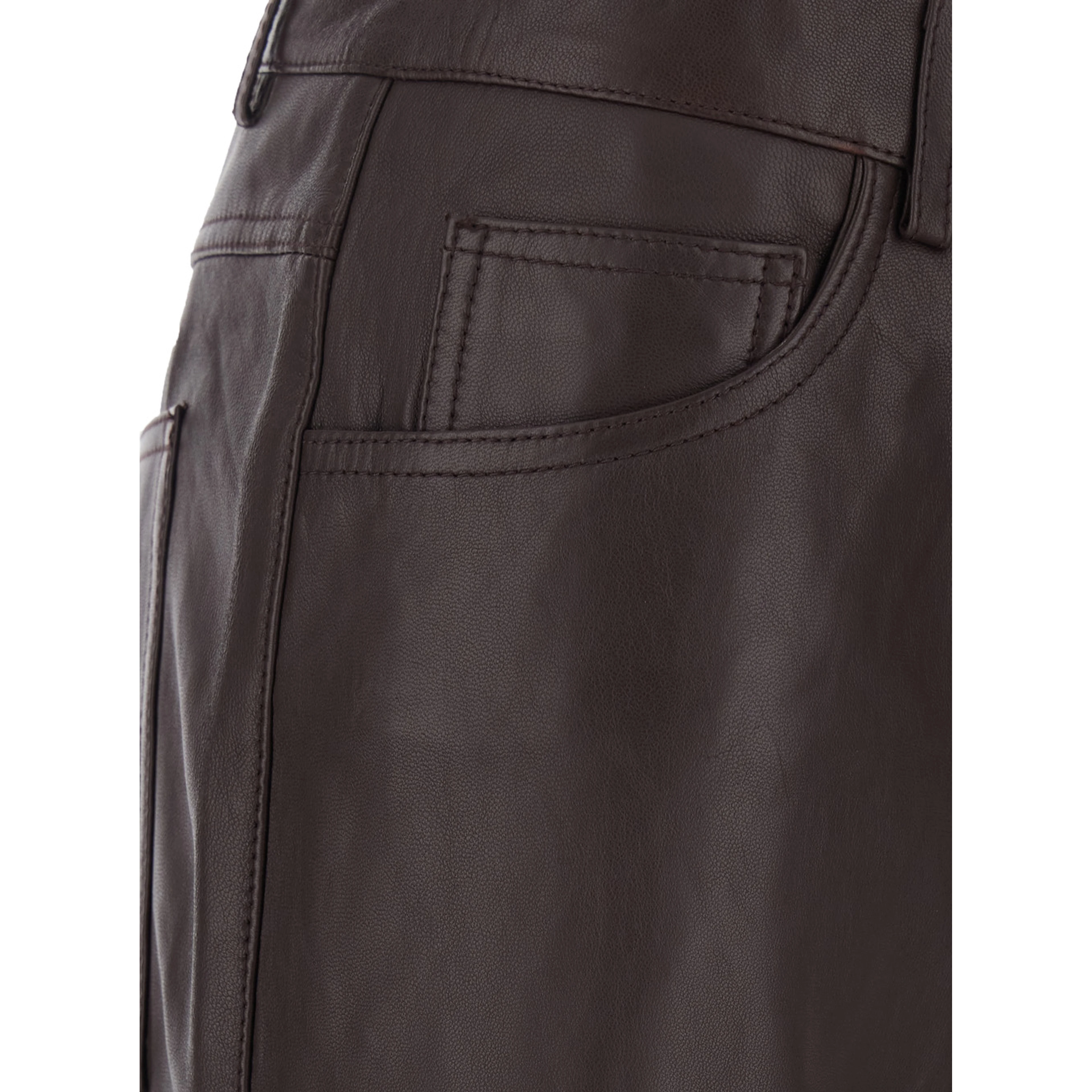 Brown Pants with Hidden Front Closure in Leather for Women