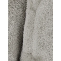 grey Shearling with zip closure and drawstring hood in eco-fur for women