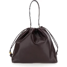 Kalispera Black Shoulder bag with Drawstring Closure in Leather for Women