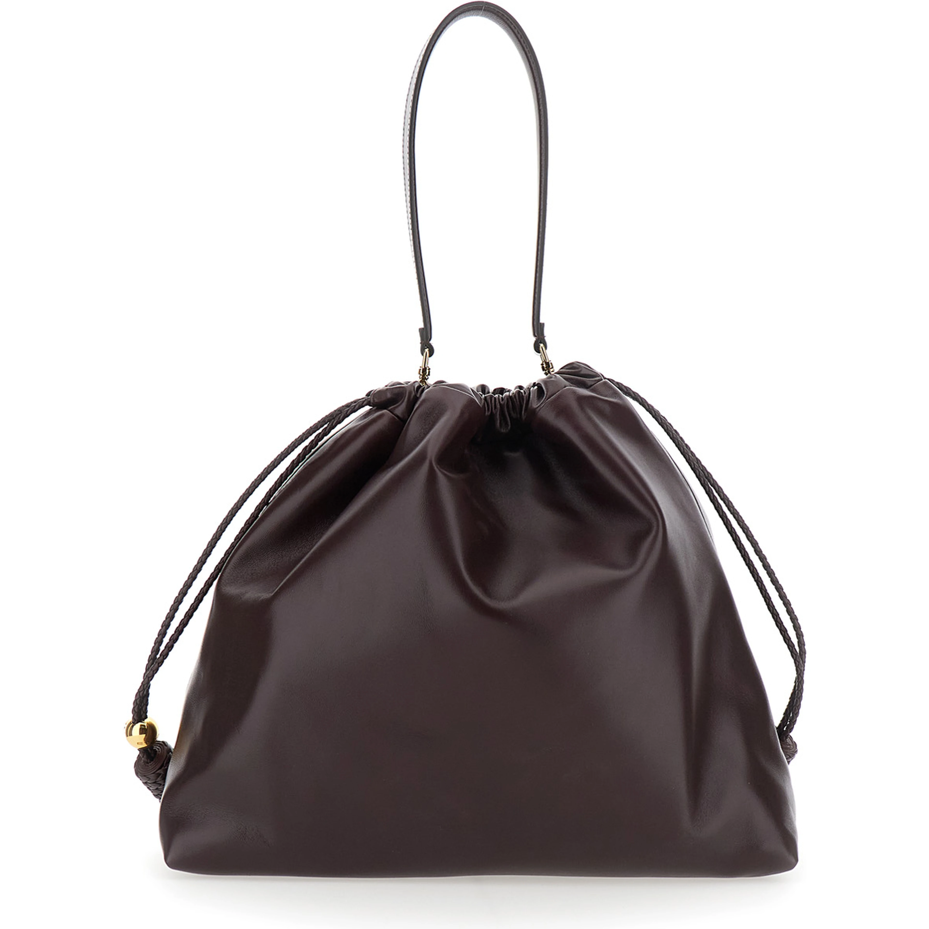 Kalispera Black Shoulder bag with Drawstring Closure in Leather for Women