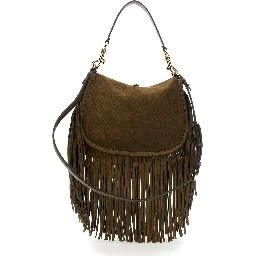 Pony Brown Shoulder bag with adjustable and removable shoulder strap and fringes in suede for women