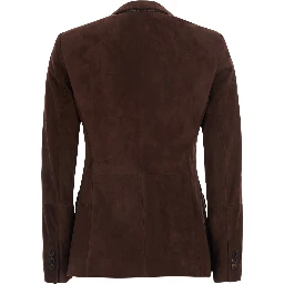 Brown single-breasted Jacket with Peak revers in suede for women