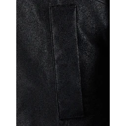 Black jacket with eco-fur inserts and waist belt in leather for women