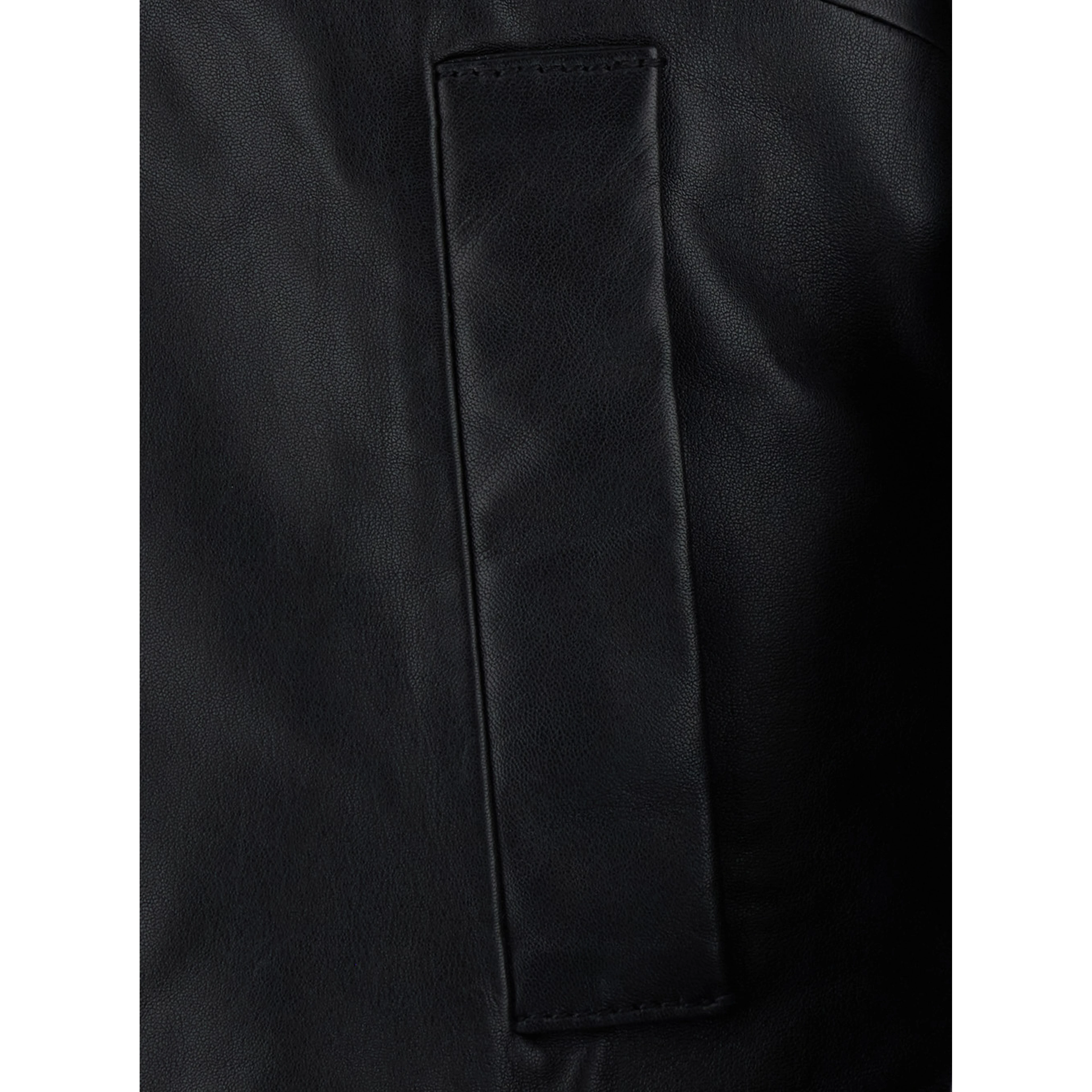 Black jacket with eco-fur inserts and waist belt in leather for women
