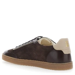 brown Sneakers with embossed logo on the heel in leather for men