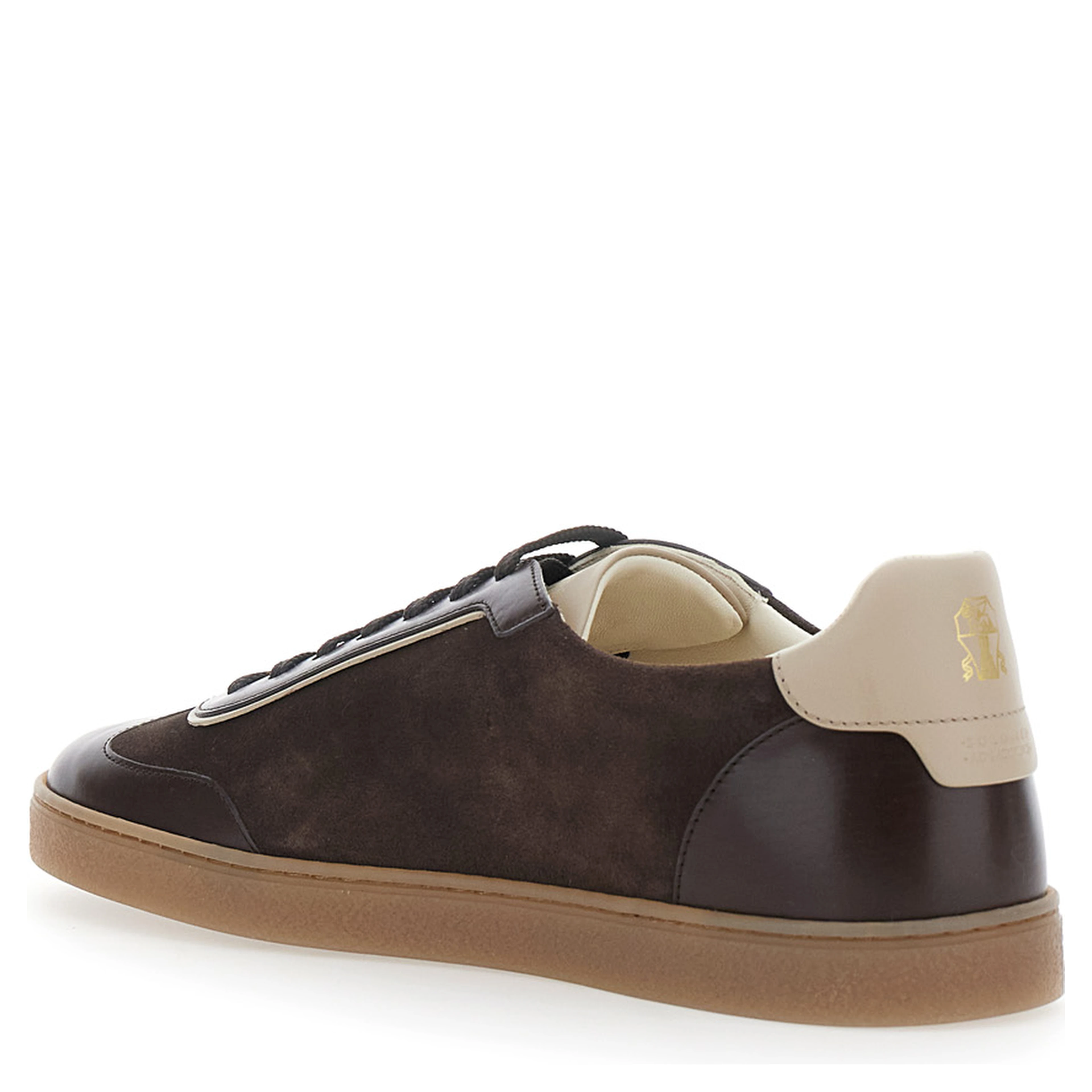 brown Sneakers with embossed logo on the heel in leather for men