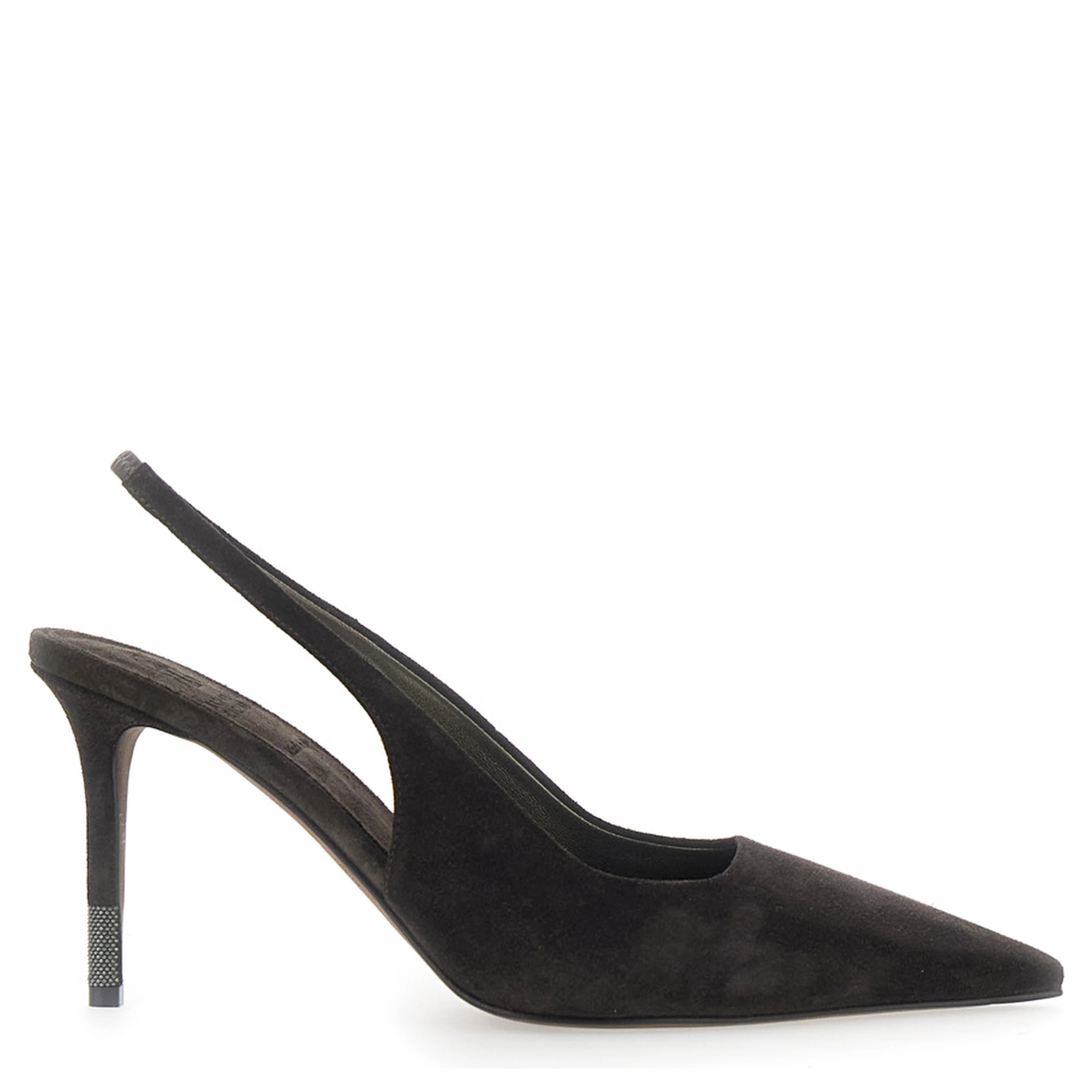 Brown Heeled Sandals with Monile detail on the heel in Suede for women